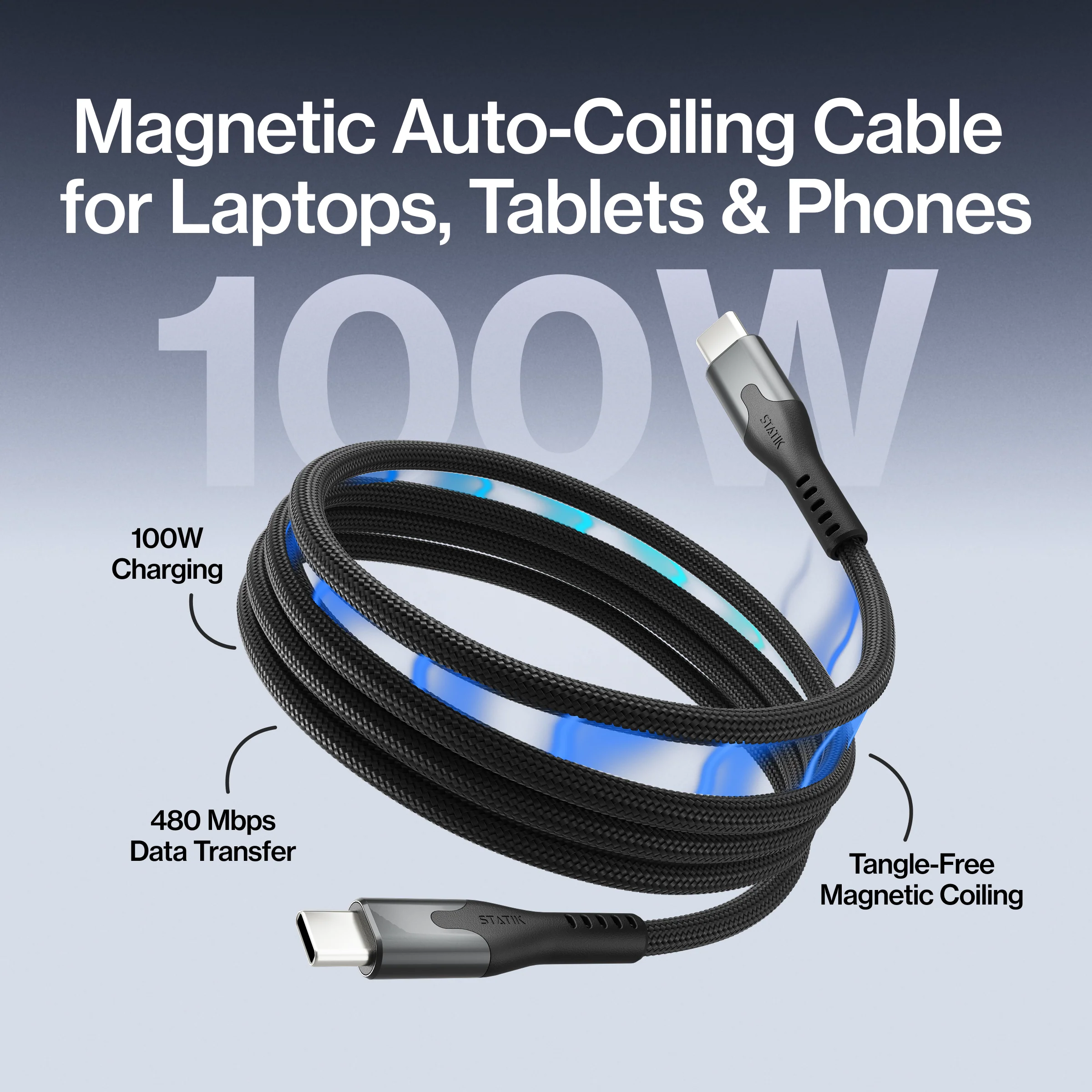 MagStack® Pro | Fast Charge & Data Cable | Tangle-Free Magnetic Nylon - Image 3