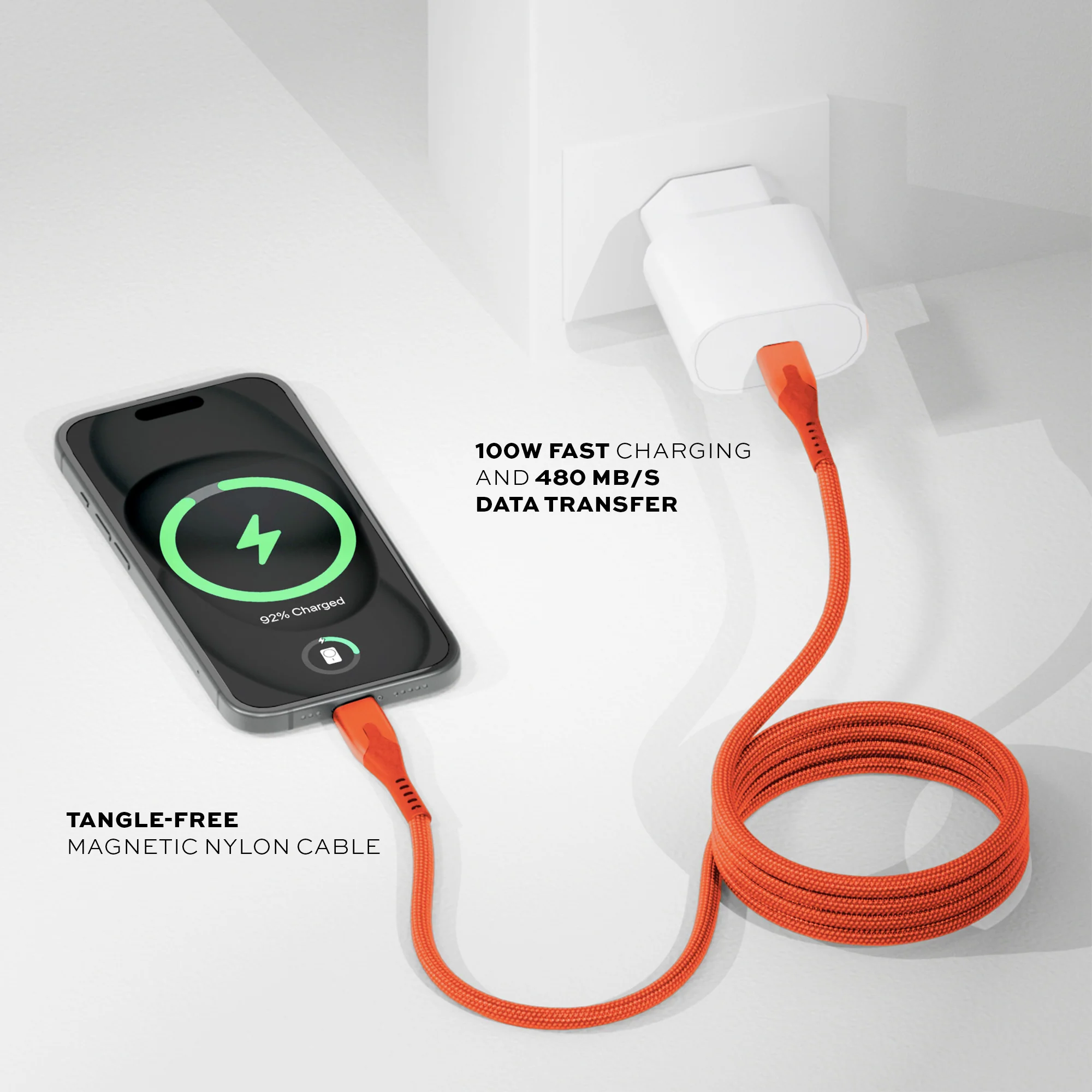 MagStack® Pro Blaze Orange | Fast Charge & Data Cable | Tangle-Free Magnetic Nylon - Image 6