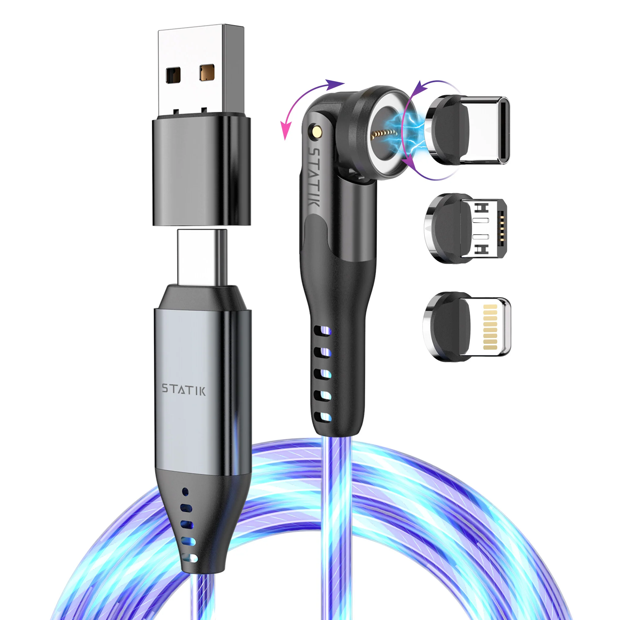 Statik 360 Pro | Universal 5-in-1 Ultra-Fast Rotating Magnetic Charging & Data Transfer Cable | USB-C, Lightning & Micro-USB / PMX - Image 10