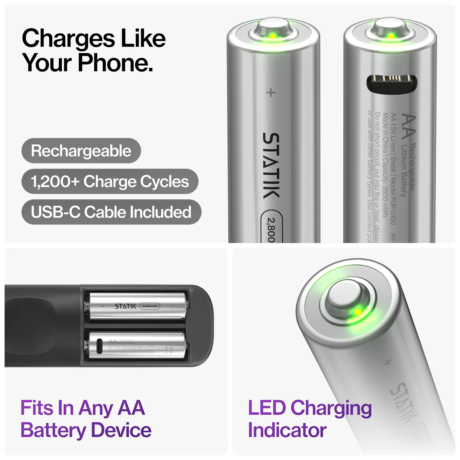 Rechargeable AA Batteries |  4 Pack | USB-C Rechargeable - Image 8