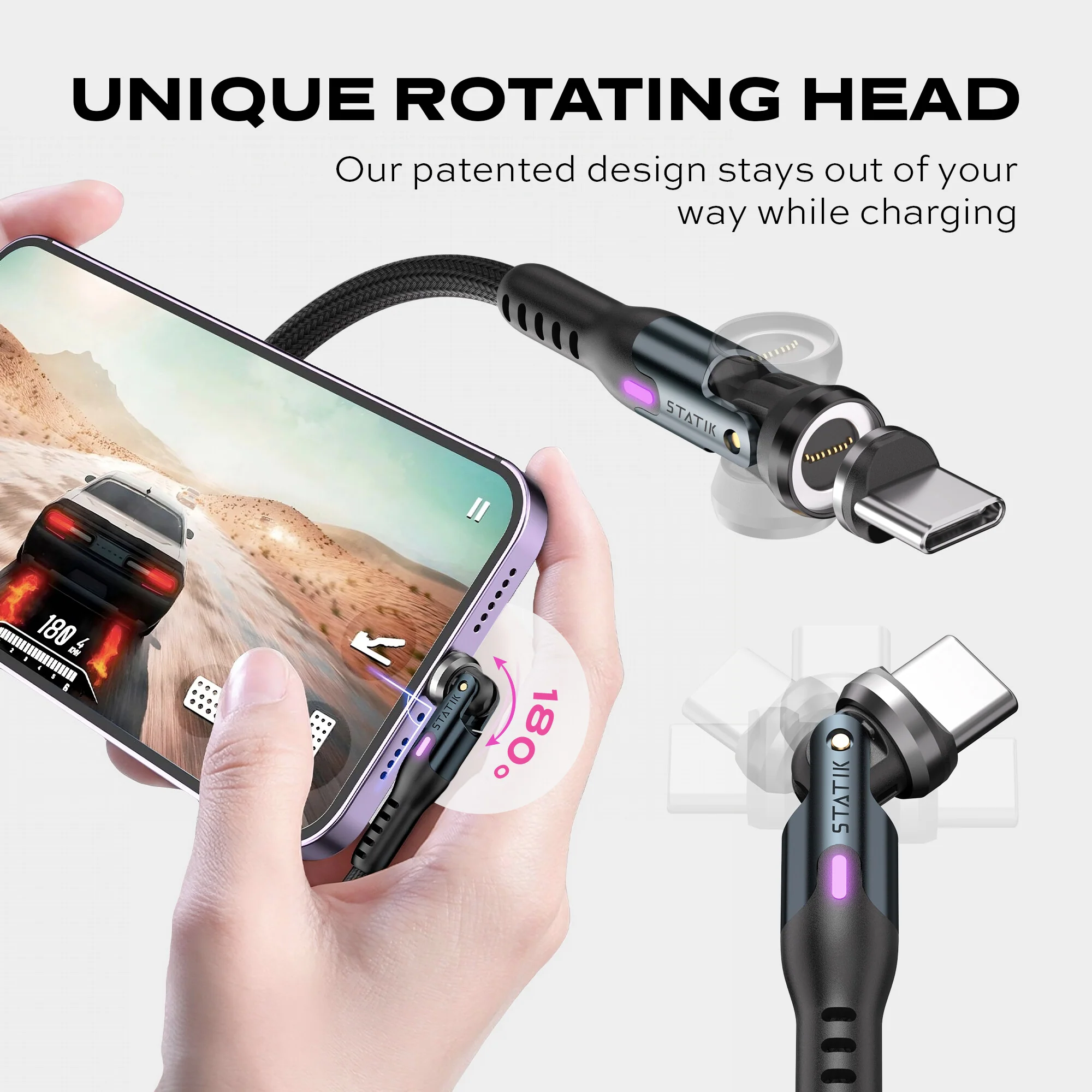 Statik 360 Pro | Universal 5-in-1 Ultra-Fast Rotating Magnetic Charging & Data Transfer Cable | USB-C, Lightning & Micro-USB / PMX - Image 4