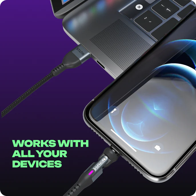 Statik 360 Pro | Universal 5-in-1 Ultra-Fast Rotating Magnetic Charging & Data Transfer Cable | USB-C, Lightning & Micro-USB / AG_LP - Image 4